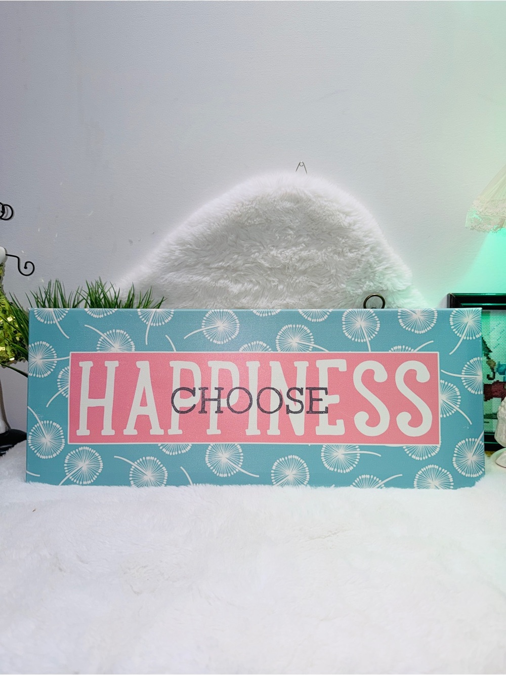 Printed Canvas Choose Happiness Decorative Wall Sign - Pink & Aqua Sign 💞